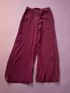 Vtg 90s Tadashi Plum Silk Chiffon Sheer Wide Leg Palazzo Pants Sz 12 Layered EUC